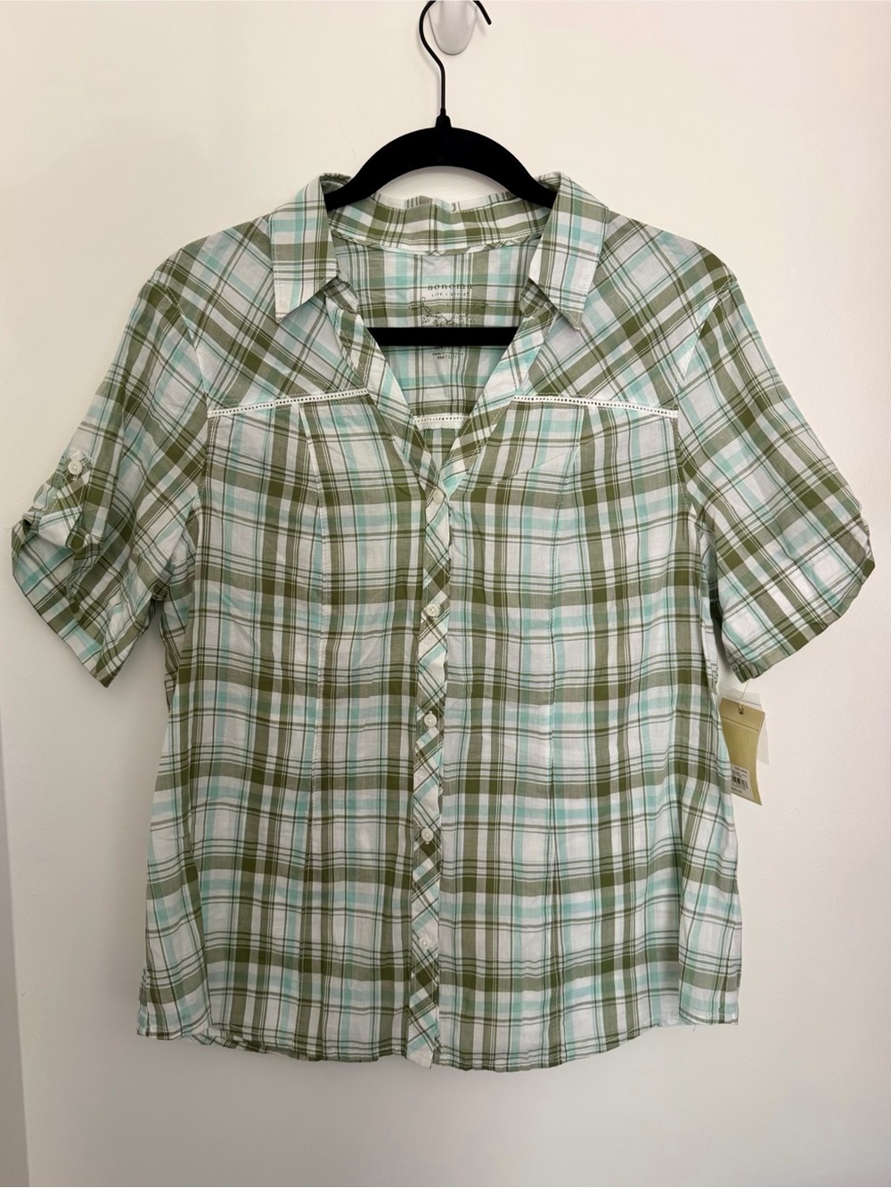 NWT Sonoma Women's Plaid Short Sleeve Shirt - Size Large